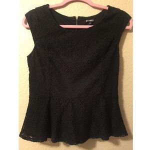 Express Black Flower Lace Peplum